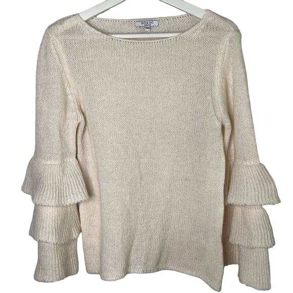 Gio & Gio Tiered Sleeve Boat Neck Knit Pullover Sweater White Women's Size M - Picture 1 of 7